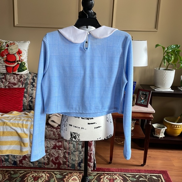 My Violet “Debbie” Long Sleeve Crop Top in Blue Plaid - Picture 3 of 5